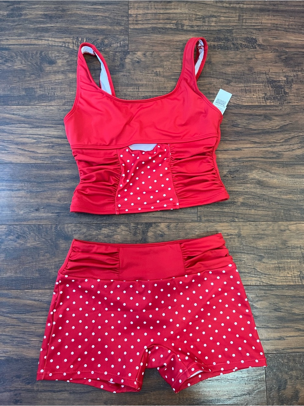 SHEIN Red Polka Dot Tankini Top & Shorts